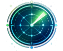 Radar Chart Maker favicon with circular radar chart, glowing data points, and scan beam